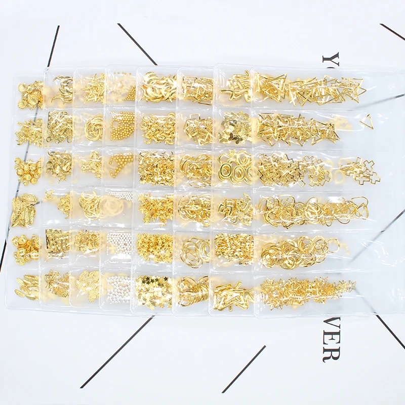 1 пакет Золотые полоски шпильки для ногтей полые звезды/Луна/цветочные заклепки