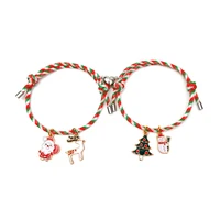 christmas 2 piece couple matching bracelet love magnet christmas pendant bracelet elastic cord matching parent child bracelet