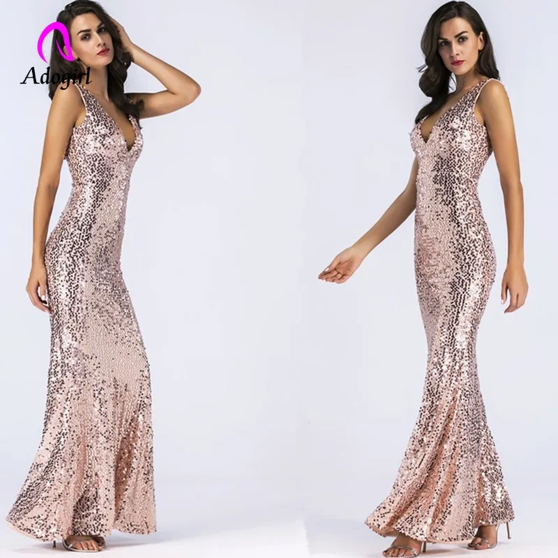 Вечернее платье Русалка с открытыми плечами и золотыми блестками 2019|Женские