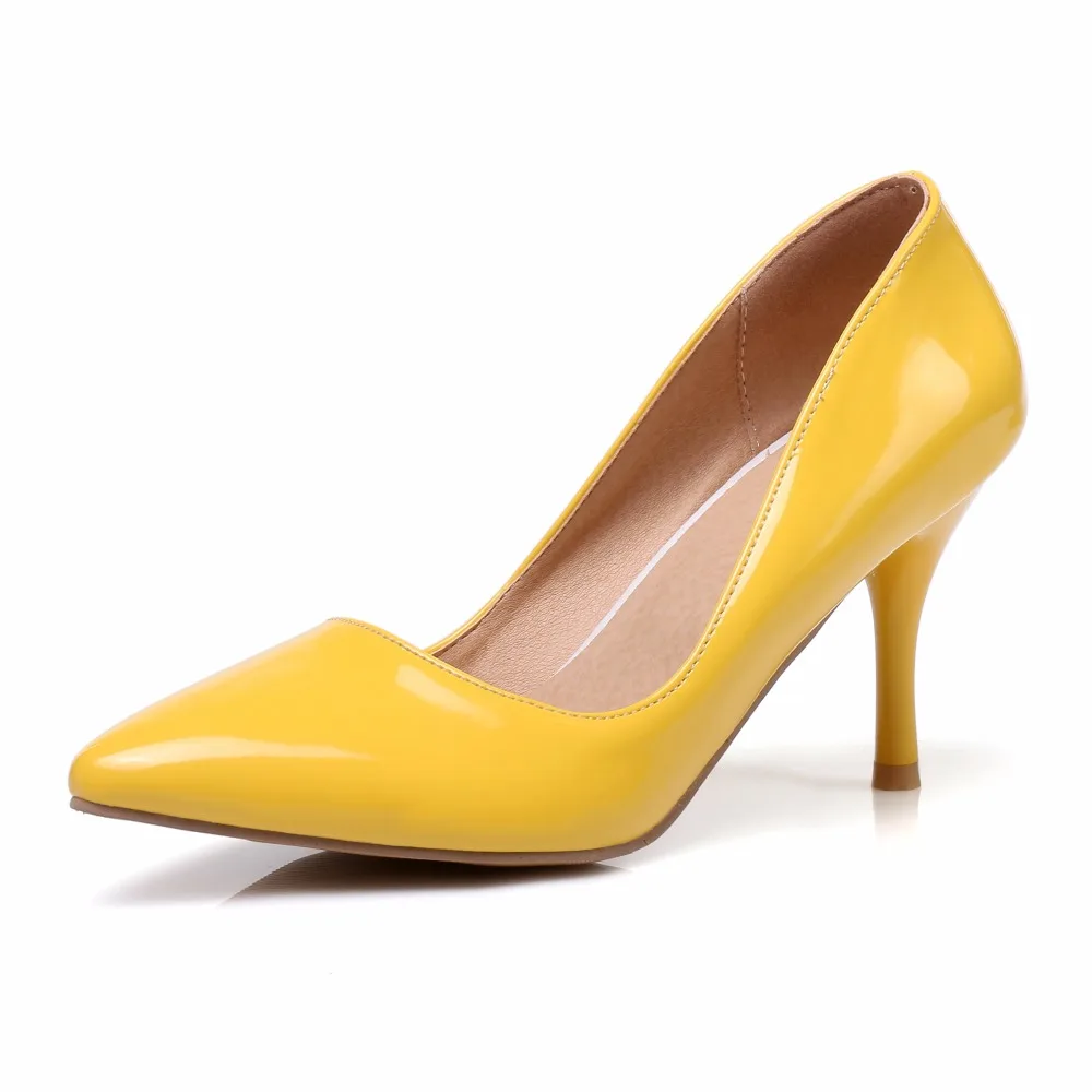 

New Women's High Quality Leather Pointed Toe Shallow Pumps Woman Red Pink Wedding Office Shoes Large Size 43 44 45 46 High Heels
