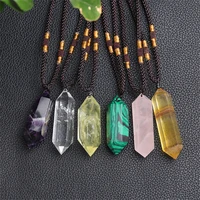 1pc natural amethyst citrine malachite pink crystal pendant double pointed hexagonal necklace gemstone reiki healing crystals