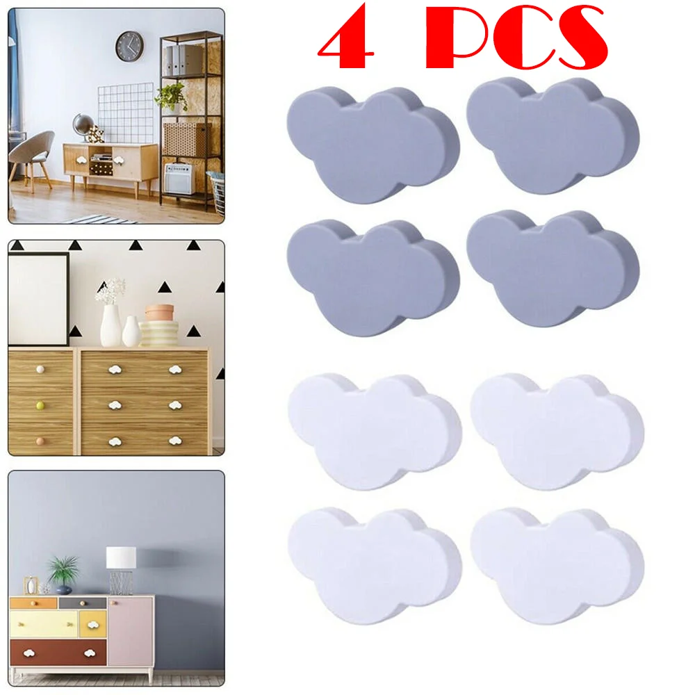 

4 Pcs Children's Room Clothes Kitchen Cabinet Door Drawer Cartoon Handle Cute Eco-friendly Soft Plastic Cabinet Cloud Handle