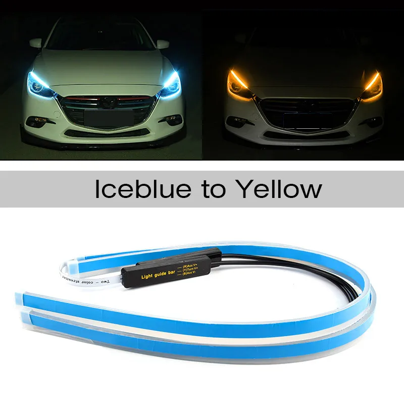 iceblue turn yelloe 2 шт 30 см x 45 см/60 см Гибкая автомобиля DRL светодиодный Габаритные огни с последовательным направляющего выступа сигнала поворота светильник для головной светильник - Цвет: iceblue turn yelloe