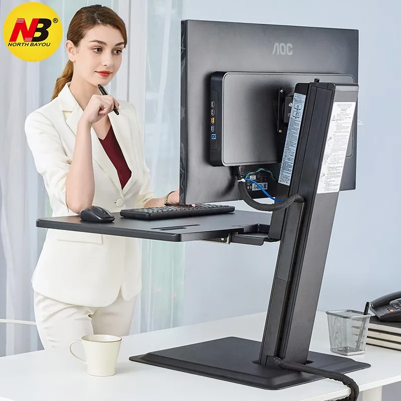 

NB S80 190cm Ergonomic Computer Sit Stand Workstation 22-32 inch Monitor Mount Bracket with Keyboard Plate Laptop Desk Stand