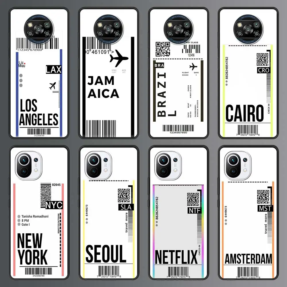 

Phone Case for Xiaomi Mi Note 10 Lite 11 10T Pro 5G 9T Poco X3 NFC M3 Back Cover Mobile Bag World Travel Ticket Seoul new York