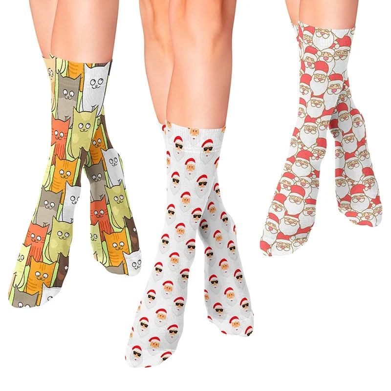 

Christmas Cute Cartoon Woman Socks Funny Snowman Santa Claus Socks Unisex Personality Tube Socks Gift Socks New Year Happy носок