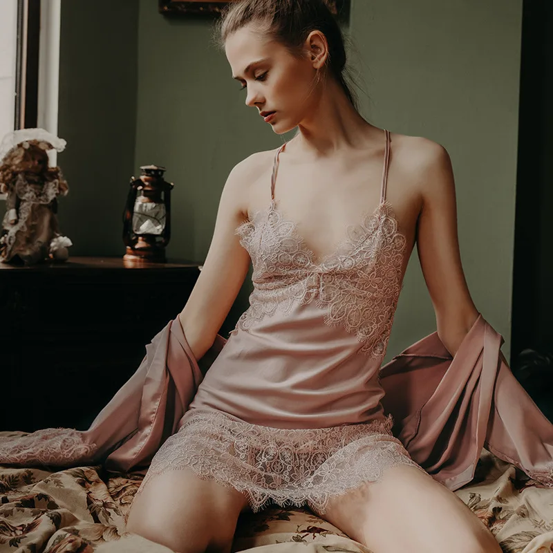 

Ночная сорочка женская демисезонная кружевная в стиле пэчворк, пикантная одежда для сна с коническим углом, домашняя одежда, кимоно, халат, ...