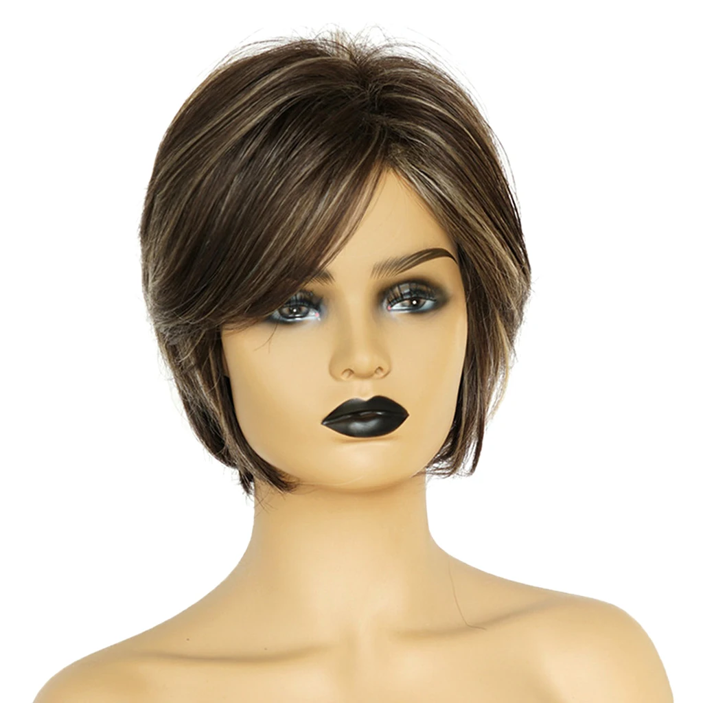 Шикарный Короткий прямой парик из цельных волос Пикси парики натуральных с