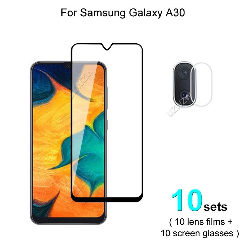 

10 комплектов для Samsung Galaxy A30 защита для экрана защитное закаленное стекло Взрывозащищенная и пленка для объектива камеры