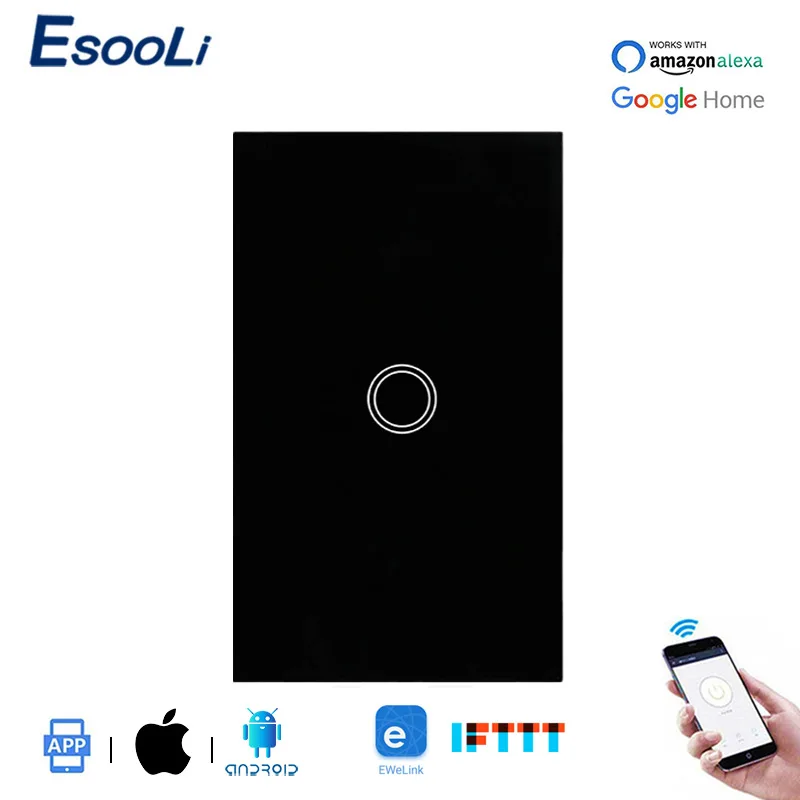 Настенный сенсорный выключатель EsooLi стандарт США 1 банда управление Ewelink не требуется нейтральный провод