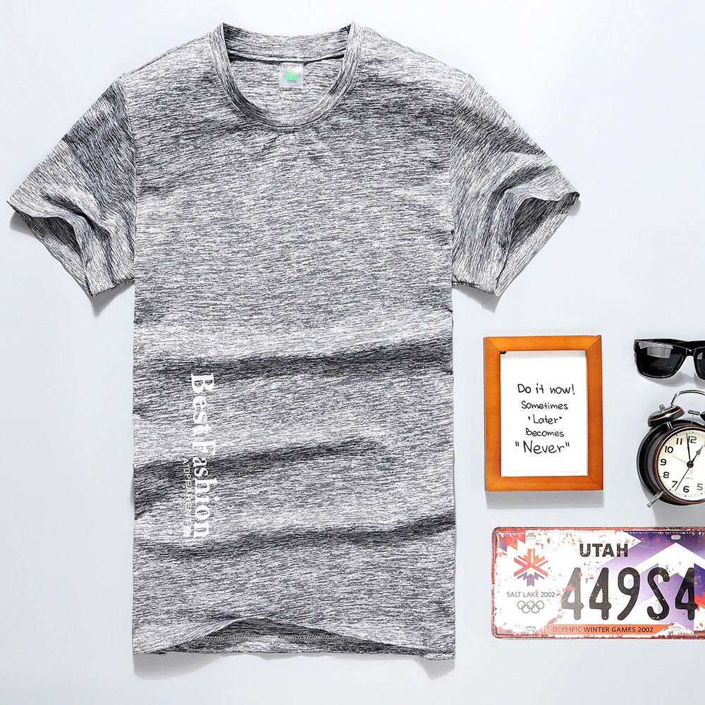Летние футболки из полиэстера мужские с коротким рукавом крутые шелковые тонкие