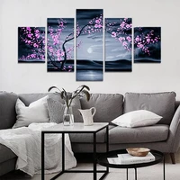 5 piece canvas wall art sakura posters living room flower decoration bedroom modern plant image home painting