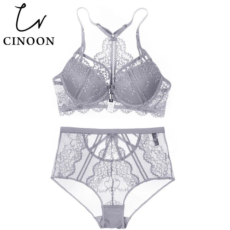 Нижнее белье CINOON кружевное в цветочек комплект с бюстгальтером открытой спинкой