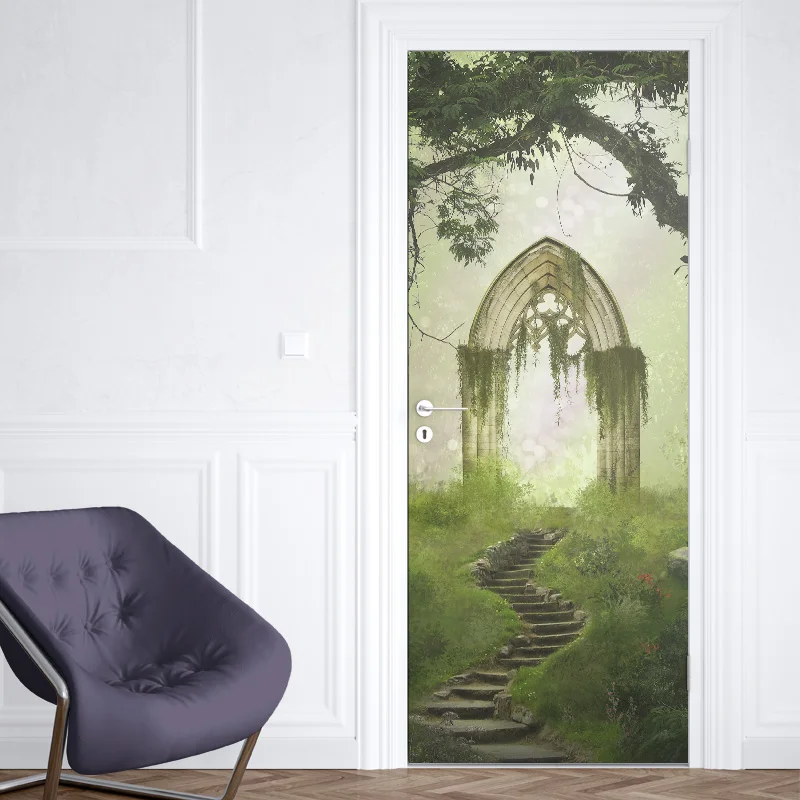 3D наклейка на дверь Настенная роспись в лесу искусство волшебный замок обои