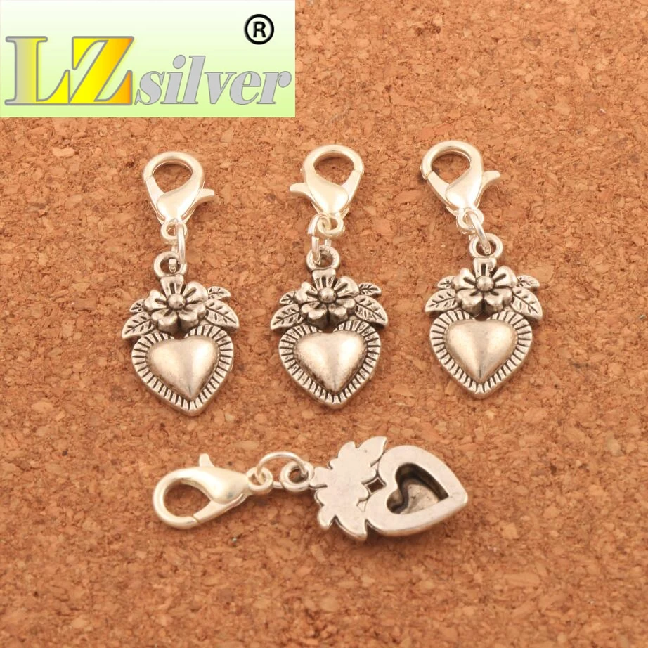 Flower Heart Strawberry Fuit Lobster Claw Clasp Charm Beads 11.4x32mm 100PCS Zinc Alloy Jewelry DIY C914