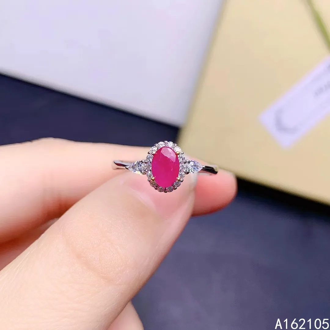 925 pure silver Chinese style natural ruby women's classic popular oval two color adjustable gem ring fine jewelry support detec