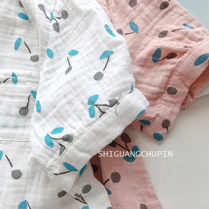 

2020 New Summer Women Blouse Japan Style Literary Floral Print Double Cotton Tops Stand Collar Short Sleeve Women Shirt