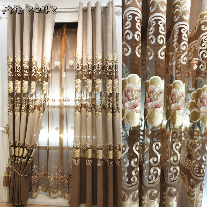 

2022 New Chinese Style Living Room Chenille Hollow Embroidered Curtains Finished Custom Bedroom Study Balcony Curtains