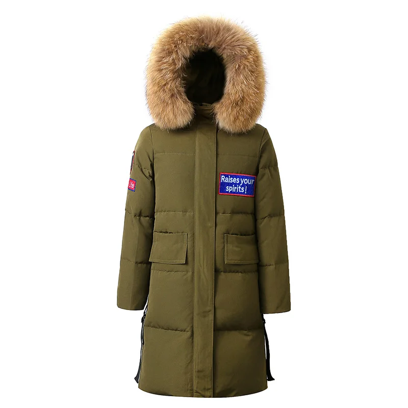 Light Army Green Белая куртка на утином пуху, Женское зимнее пальто, женский воротник из натурального меха енота, Корейская куртка-пуховик, женская теплая парка, YT6132970 YY1625 - Цвет: Light Army Green