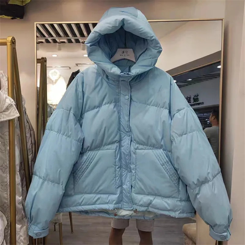 

Женский короткий пуховик с капюшоном, утепленная куртка на белом утином пуху с длинным рукавом в Корейском стиле, Осень-зима 2021