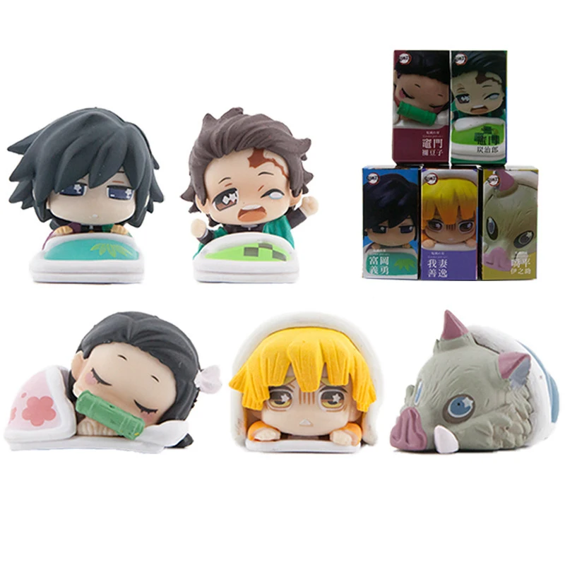 

5pcs Q.ver Kimetsu No Yaiba Nezuko Tanjirou Zenitsu Giyuu Inosuke PVC Action Figure Anime Demon Slayer Sleep Figurine Toys 5cm