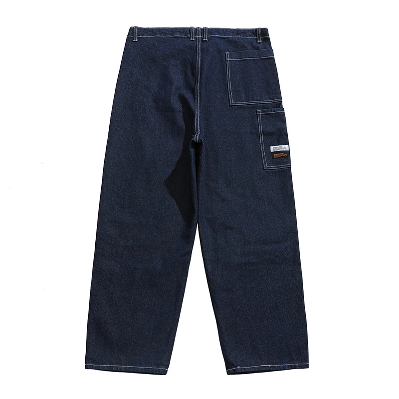

2021 Japanese Streetwear Harajuku Blue Jeans Hip Hop Fashion Denim Casual Straight Pants Korean Cargo Trousers Men Clothing