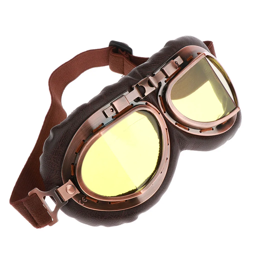 

Vintage Racing Adult Moto Motorcycle Goggles Eyewear - (Yellow Lens)