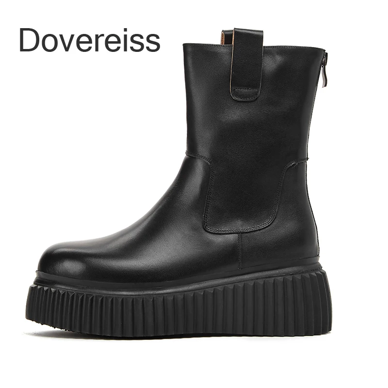 

Dovereiss Winter Women Fashion New Sexy Matin Boots Back Zipper Genuine Leather White Ankle Boots Half Boots Ladies Boots 40