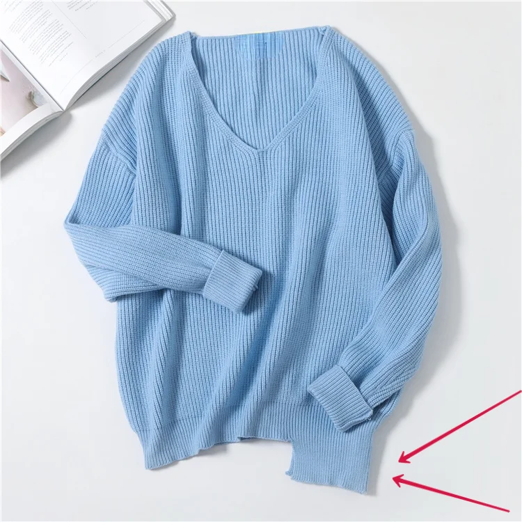 

Women Sweater Sexy Stripe Solid V-Neck Knitwear Jumper Female Chic Korean Irregular Hem Minimalist Tops Women Casual Pullovers