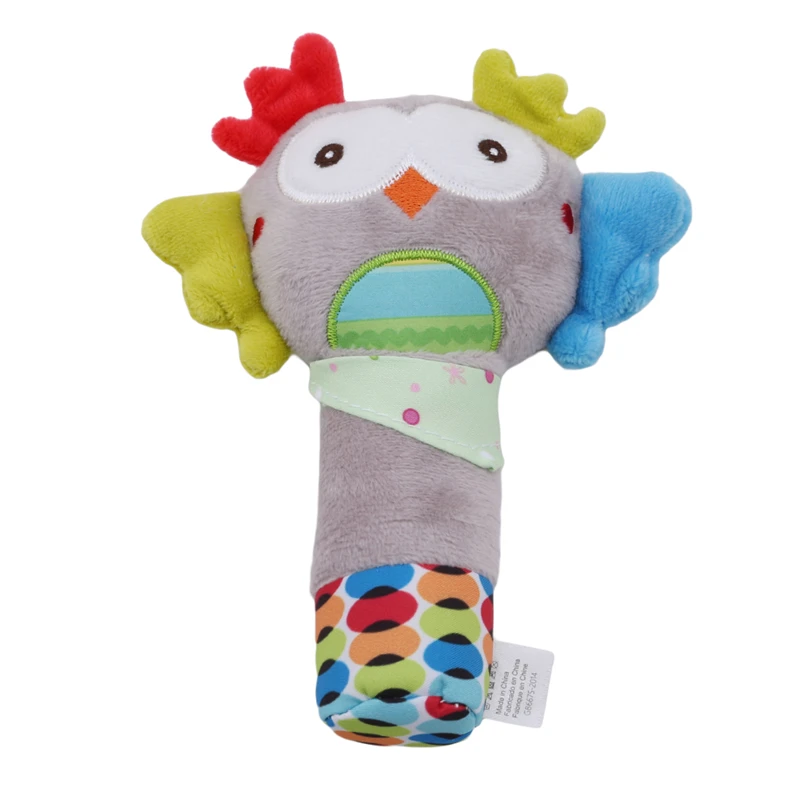 

Baby Kid Toy Soft Cartoon Animal Musical Ring Bell BB Plush Rattle Squeaker Early Educational Doll