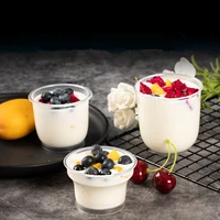 50pcs high temperature resistant baking pudding cup 100ml 200ml yogurt disposable thick plastic dessert ice cream cup with lid