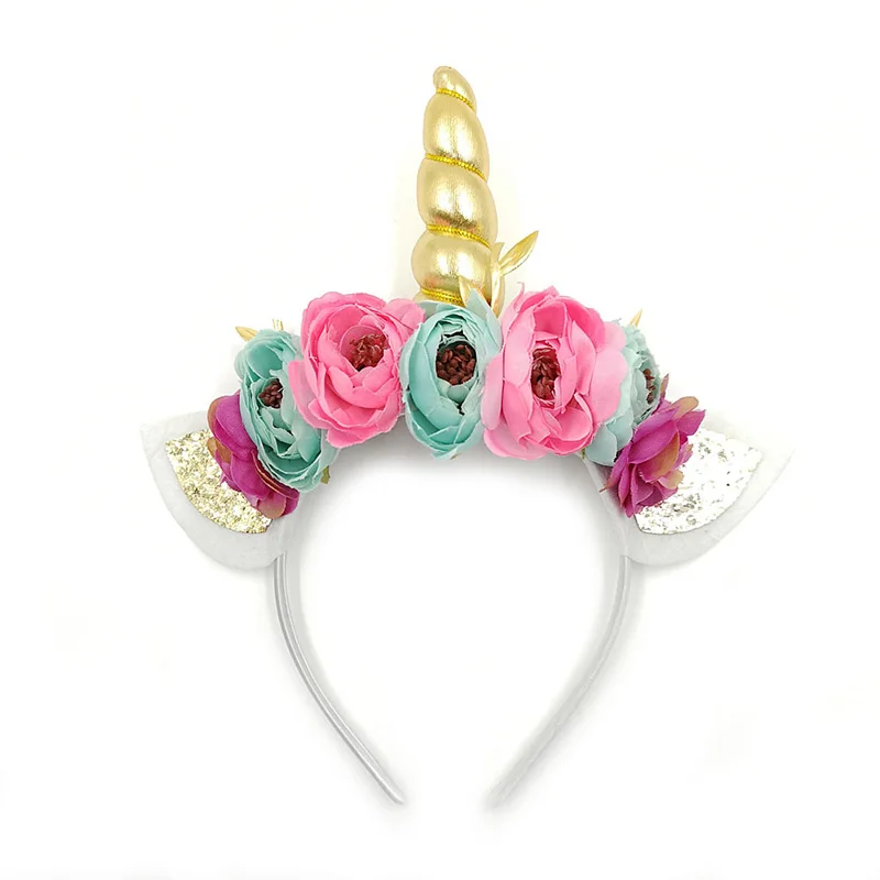 

Unicorn Headband with Floral for Girls and Women Unicorn Horn Flower Grils Headwear for Birthday Halloween Gift Party Favors