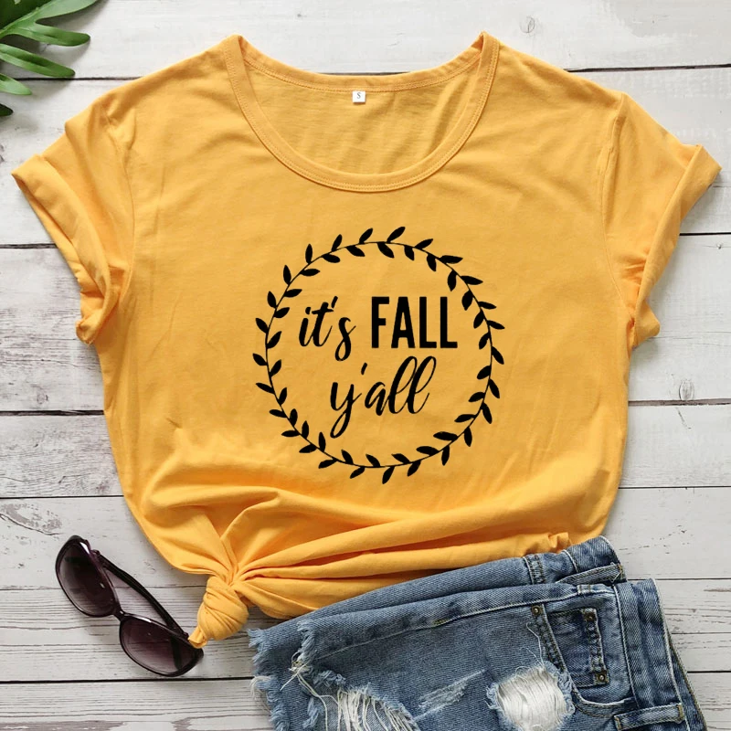 

It's Fall Y'all T-shirt Casual Autumn Women Graphic Holiday Tee Shirt Top Femme Funny Unisex Short Sleeve Fall Tshirt Streetwear
