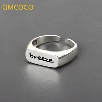 qmcoco silver color english letter vintage rings simple trend opening handmade ring fashion fine jewelry for woman jewelry gifts