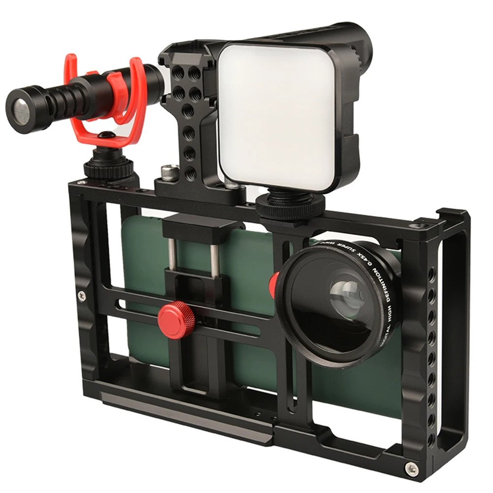 

VD-F1 Handheld Video Camera Cage Stabilizer Film Making Rig Case with 3 Shoe Mounts Mobile Phone Hand Grip Stand Holder Bracket