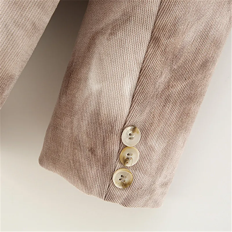 

Stylish Corduroy Single Button Tie-dye Blazer Coat Long Sleeve Pockets Female Blazers Jacket Outerwear Chic Tops