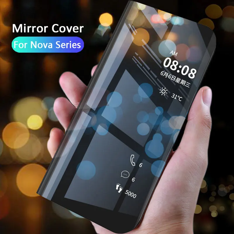 Прозрачные зеркальные Чехлы для Huawei Nova 6 6SE 5 5i Pro 4 4E 3 3E 3i 5T 2 Lite умный чехол книжка с
