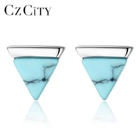 czcity real sterling silver 925 stud earrings for women triangle created turquoise petite post earring female dating jewellery