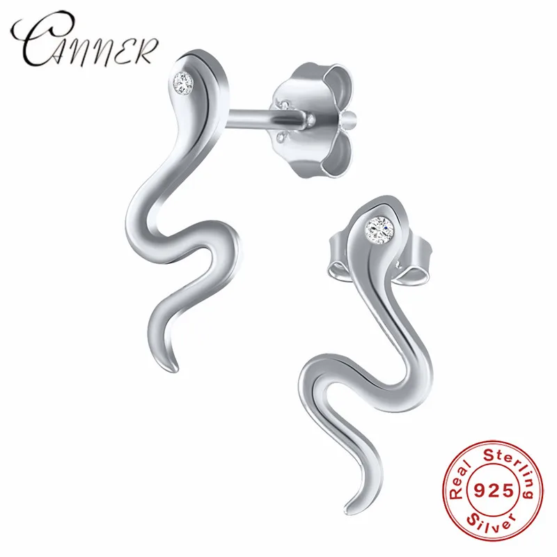 

CANNER Korea Mini Small Snake Piercing Stud Earrings For Women Trendy Animals Gold Silver Ear Studs 925 Sterling Silver Jewelry
