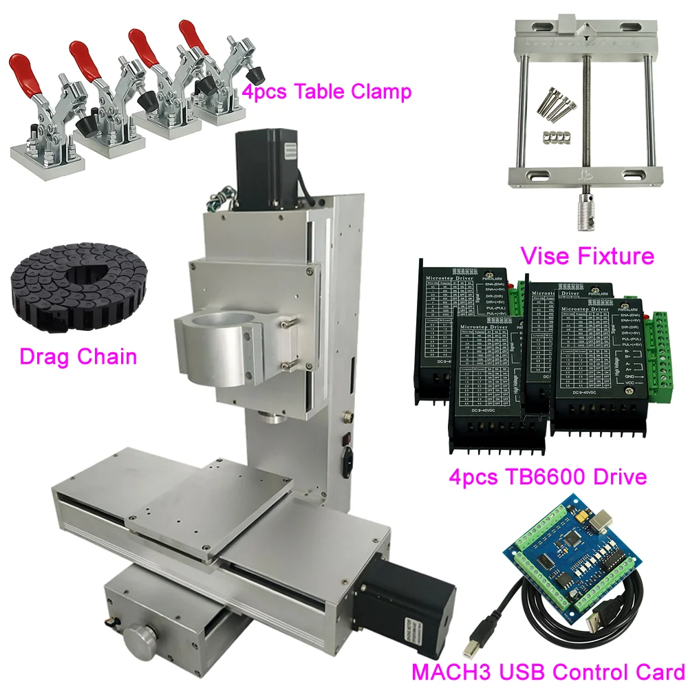 

Vertical Mini CNC Router Frame Column Type DIY Milling Machine Kit with Fixture Vise 4 Axis USB Control Card TB6600 Step Driver