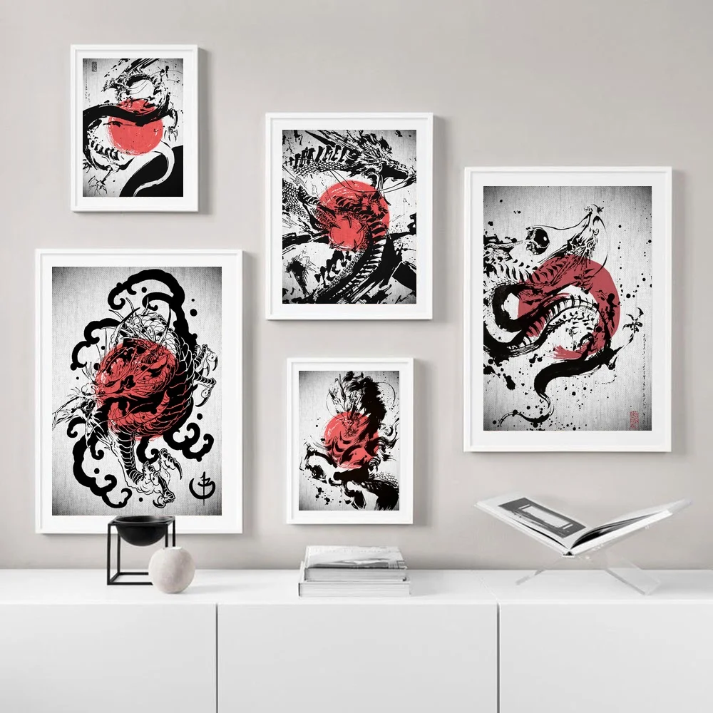 

Japanese abstract art ANGRY DRAGON, HORSE DRAGON, SAMURAI DRAGON Canvas Painting Wall Art Posters Home Decoration