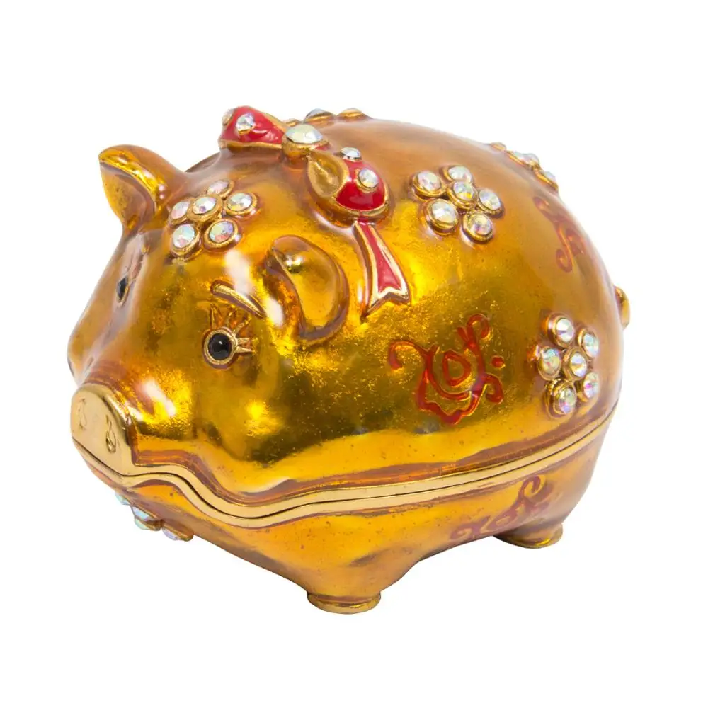 

QIFU New Pig Animal Jewelry Exquisite Small Gift Trinket Box figurine