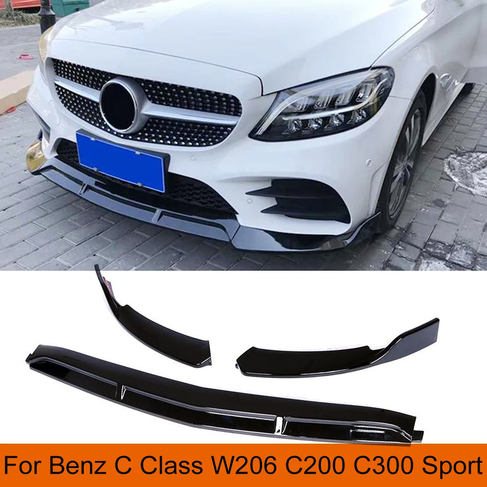 

Настоящее углеродное волокно ABS глянцевый черный для Mercedes-Benz C Class W206 C200 C300 Sport 2019 2020 передний бампер губы разветвители 3 шт./компл.
