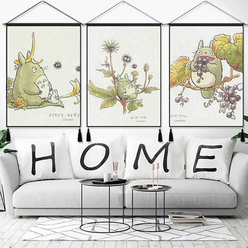 Аниме висячая ткань Hayao Miyazaki Totoro картины на хлопковой линии постеры домашний