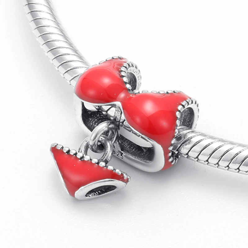 Бусины из серебра 925 пробы красное бикини креативные эмалевые Женские аксессуары