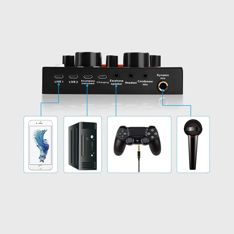 Новинка V8 Bluetooth аудио USB гарнитура микрофон Webcast Live звуковая карта электрическая