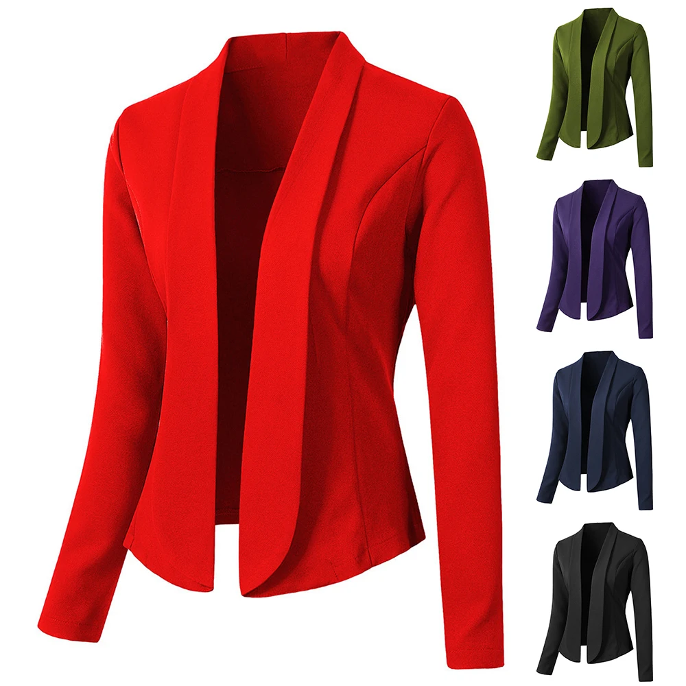 

VICABO Solid Color Bussiness Women Slim Fit Long Sleeve Plain Work Jacket Female Suit Coat Outwear Open Stitch Plus Size