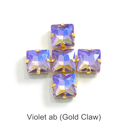 Violet ab Квадратные много цветов стеклянные стразы шьют на стразы с коготь Flatback лучшие стеклянные стразы пришить на коготь из стразов для одежды B3467 - Цвет: Violet ab