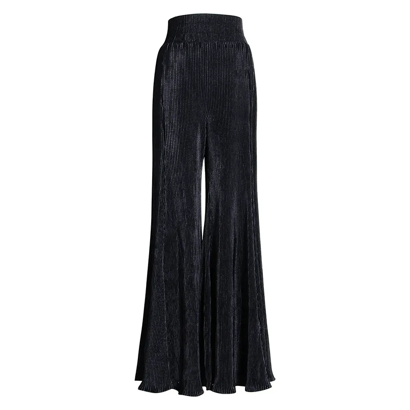 OMIKRON New Wide Leg Pants Women 2019 Autumn Pleuche Palazzo High Waist Casual Loose Full Length Outerwear Trousers |