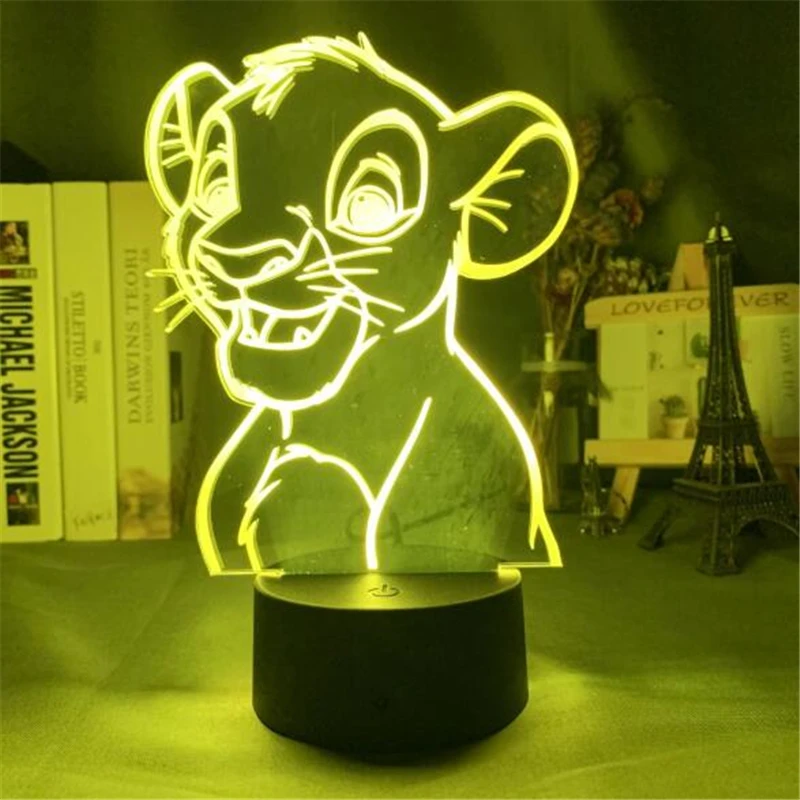 Фигурка короля льва Симба 3D иллюзия светильник Дисней мультфильм светодиодная